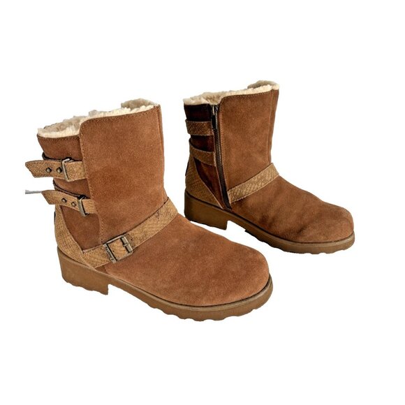 Bearpaw Lucy Women’s Wedge Boots Hickory Suede Shearling Lined Size 8 NeverWet - Picture 3 of 14